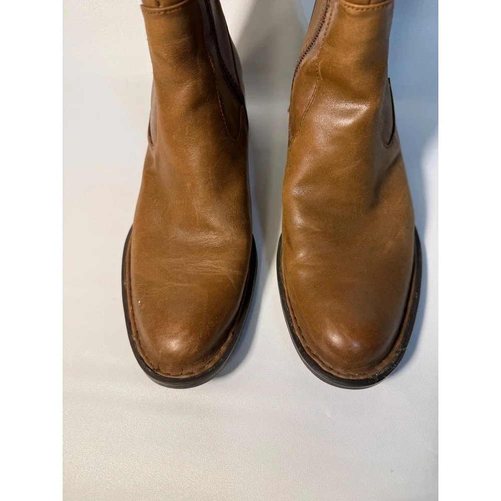 Born Boots‎ Women's 7.5 Leather Knee High Tan Brown Side Zip Block Heel